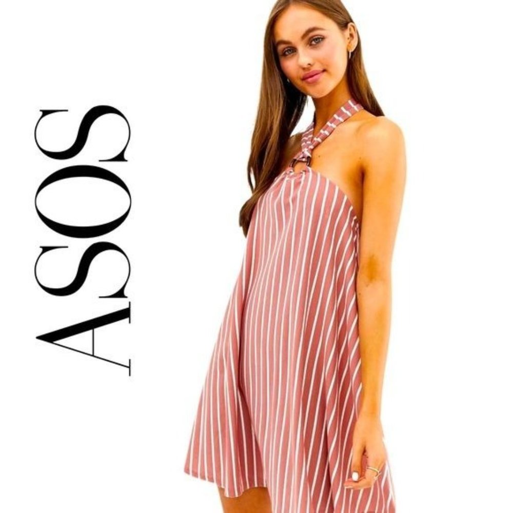 ASOS STRIPPED KNIT HALTER SWING DRESS 6